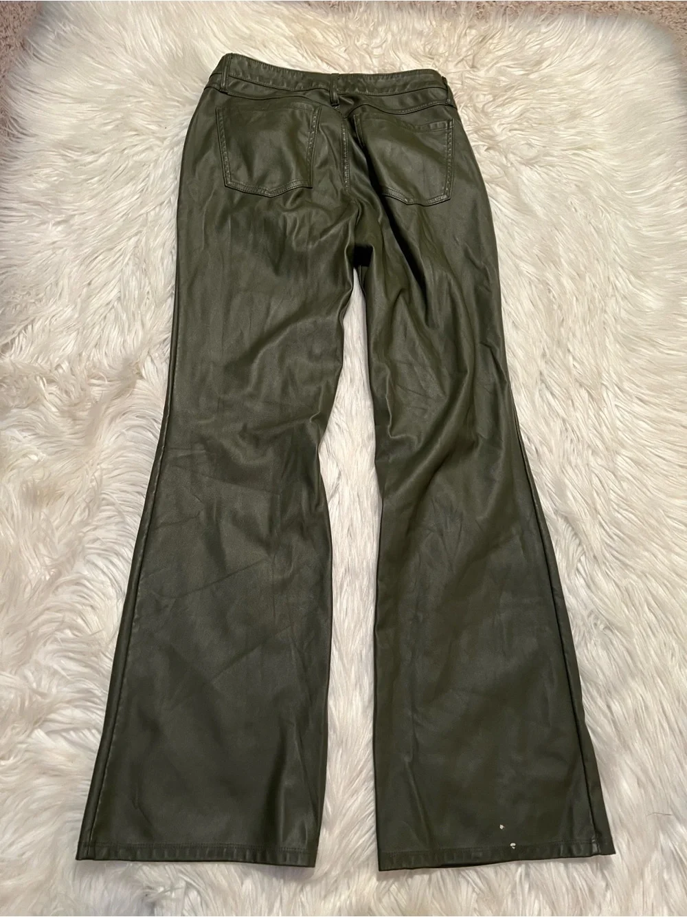 Wild Fable Women's Size 2 Low-Rise Flare Pant Olive Green Vegan Leather Pockets